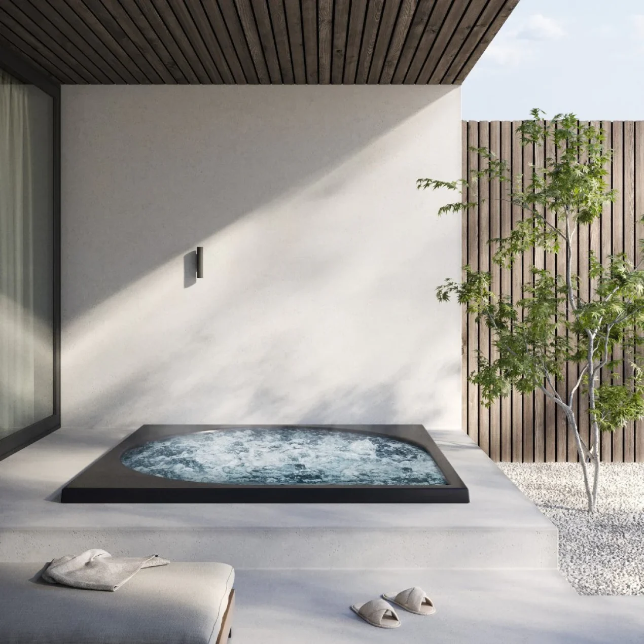 Zwarte Drop Spa als stijlvolle buitenspa, sfeerbeeld