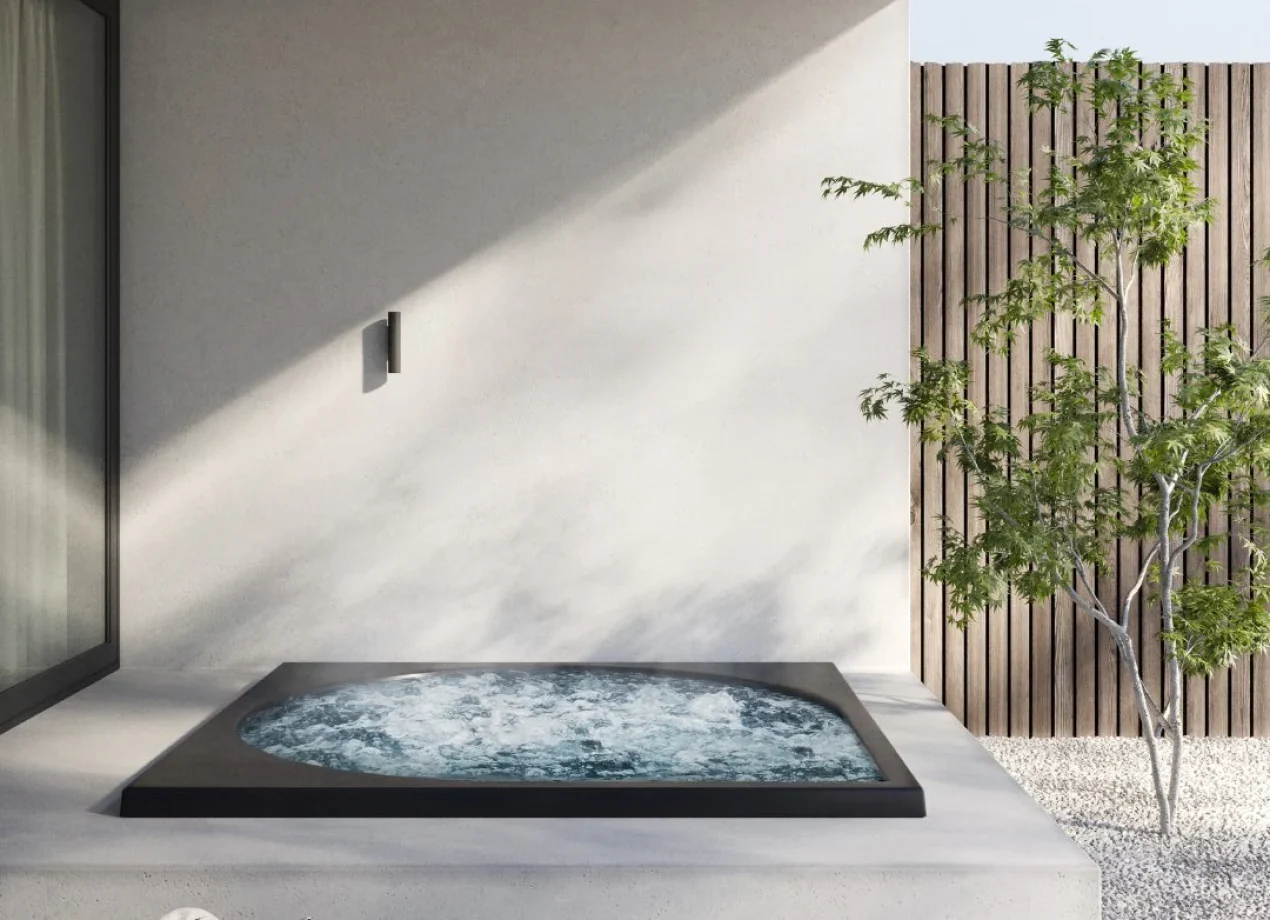 Zwarte Drop Spa als stijlvolle buitenspa, sfeerbeeld