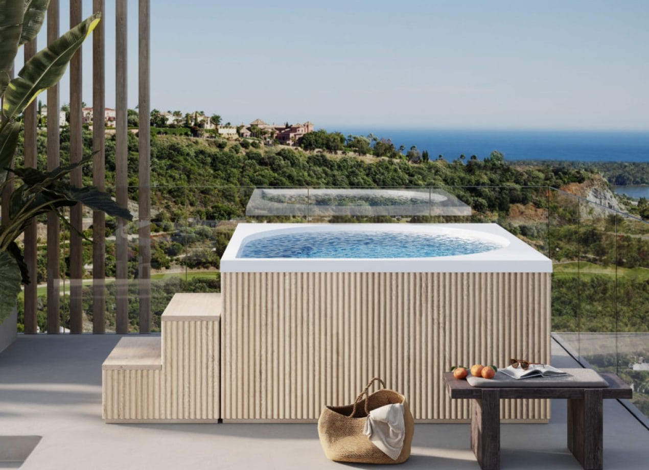 Drop Spa in opbouwopstelling in de tuin, sfeerfoto